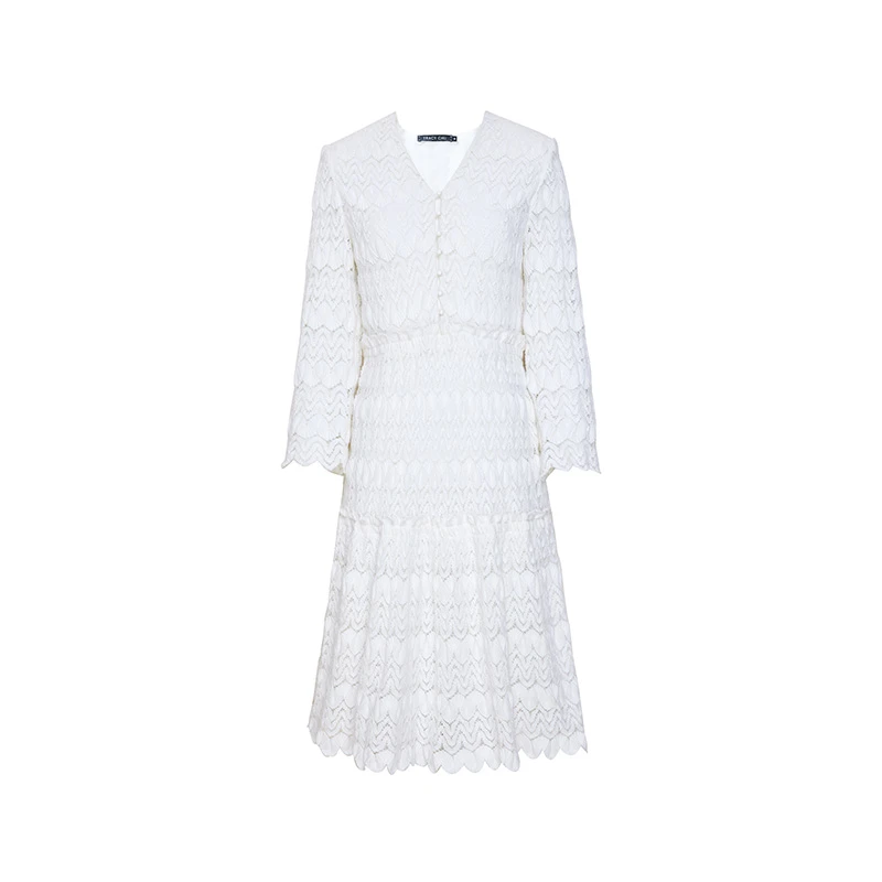 TRACYCHU【现货】棉质蕾丝娃娃法式白色减龄甜美连衣裙甜美洋气气质