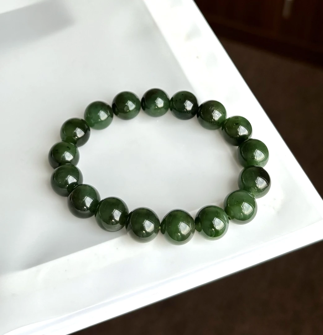 和田玉俄料碧玉12mm手串