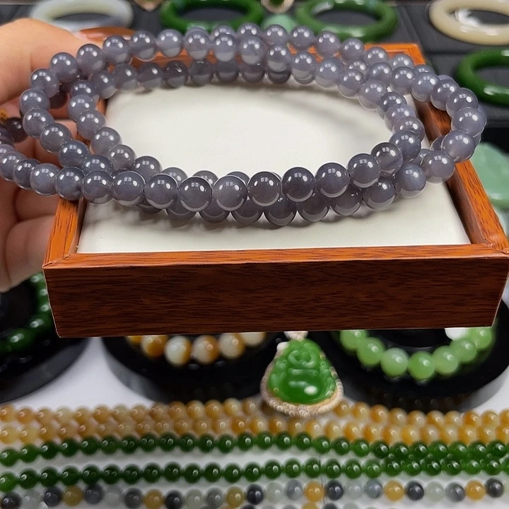 和田玉烟紫108未镶嵌