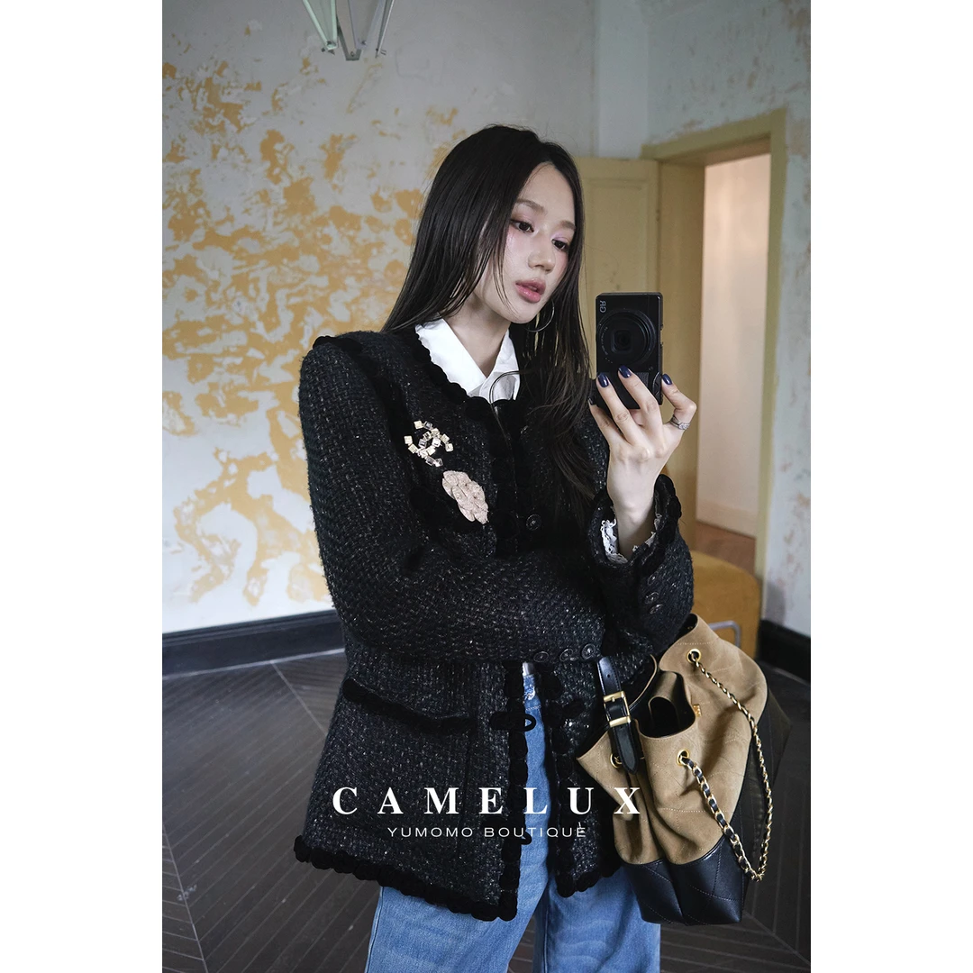 【Camelux线】重磅手工坊黑金盘扣香香外套 粗花呢|醋酸 QWA2026