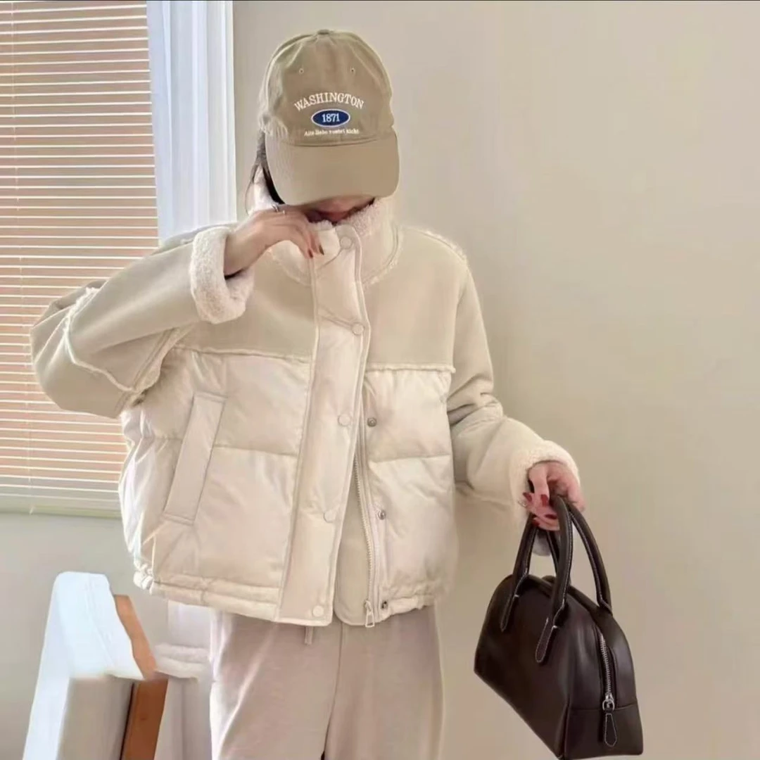 皮毛一体拼接立领棉服外套女2024秋冬季新款时尚减龄百搭保暖外套