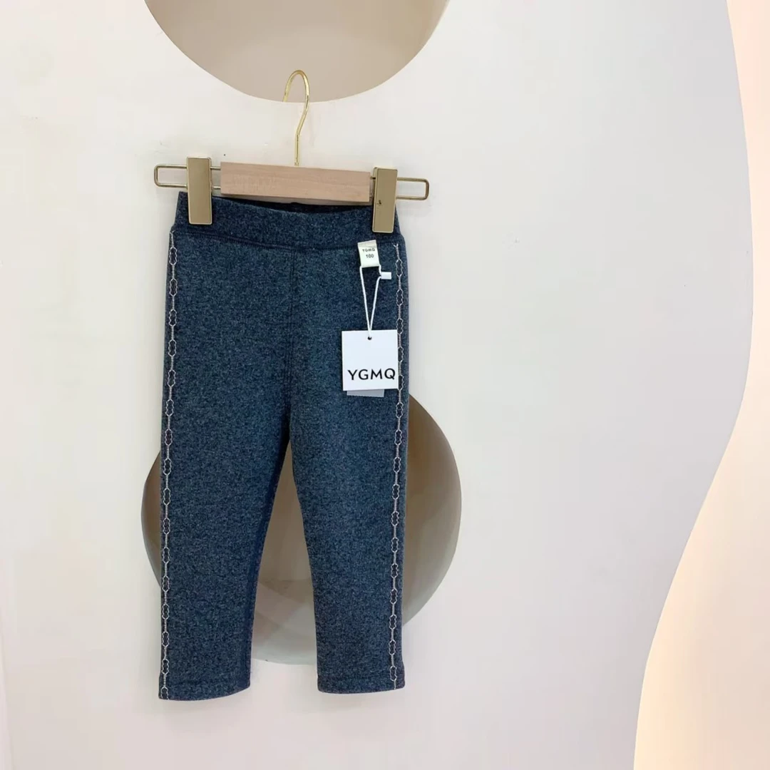 241826 女童冬季韩版加绒加厚裤边刺绣休闲棉质打底裤