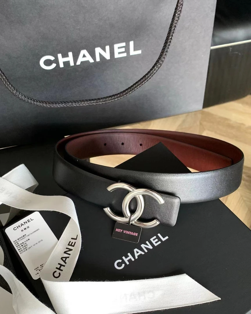 未使用 Chanel/香奈儿 25V银色大logo黑色腰带 85码 18157789
