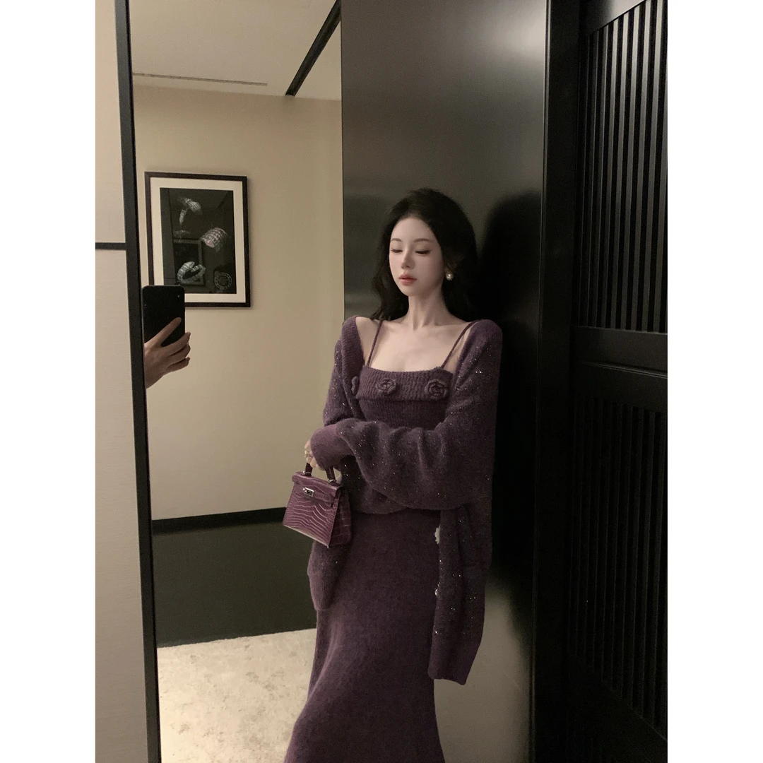 【雅乔定制】星花怒放裙子 羊毛针织毛衣裙吊带连衣裙DYDD-25070163