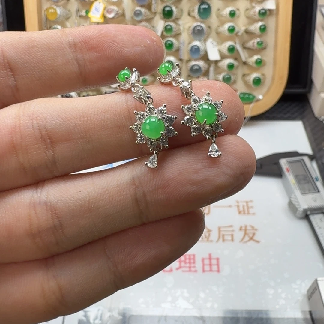银S925镶嵌戒指翡翠天然缅甸翡翠A货