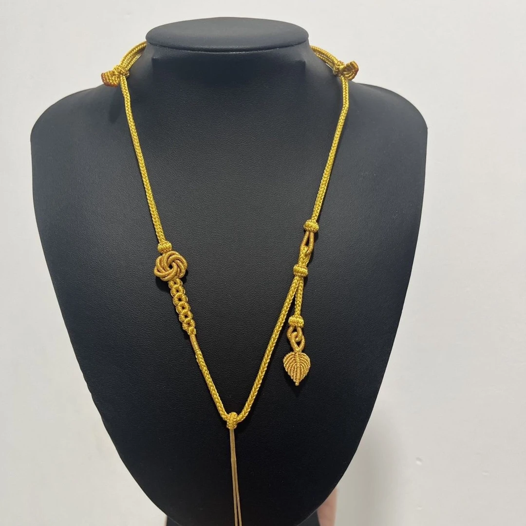 非金属布艺项链 手工编织黄曼陀罗可调节八宝罗盘编织吊坠项链绳