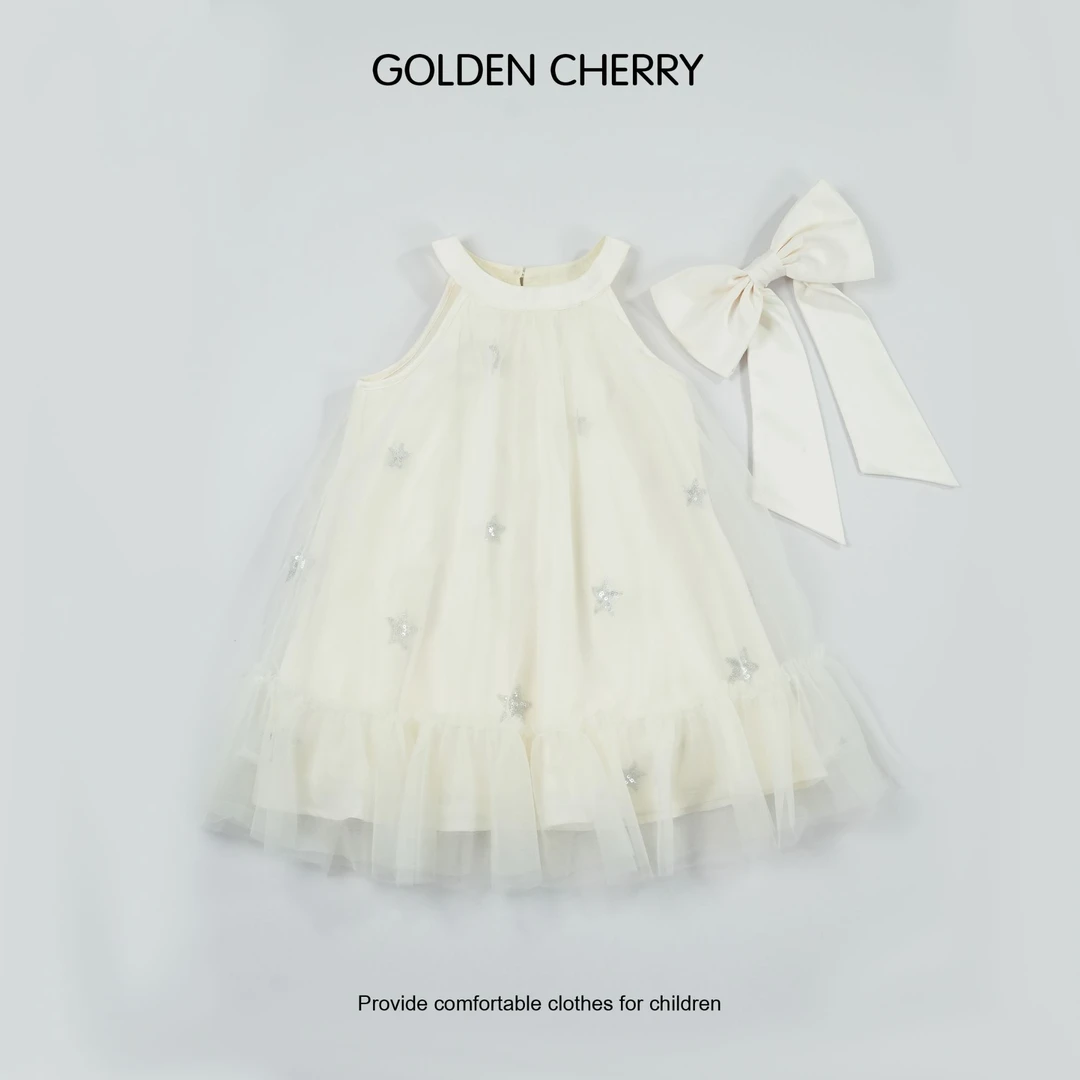 【金樱桃Golden cherry】小童五角星亮片洋气连衣裙and发夹52902