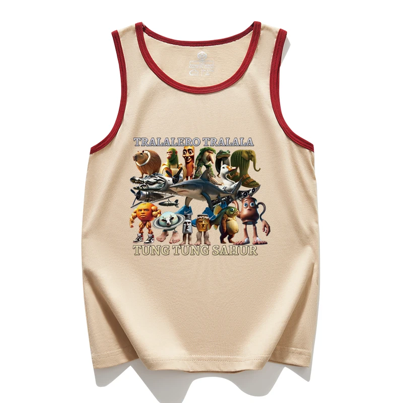 山海经通通哥木棍人周边儿童纯棉小背心薄男童女童中小童无袖上衣