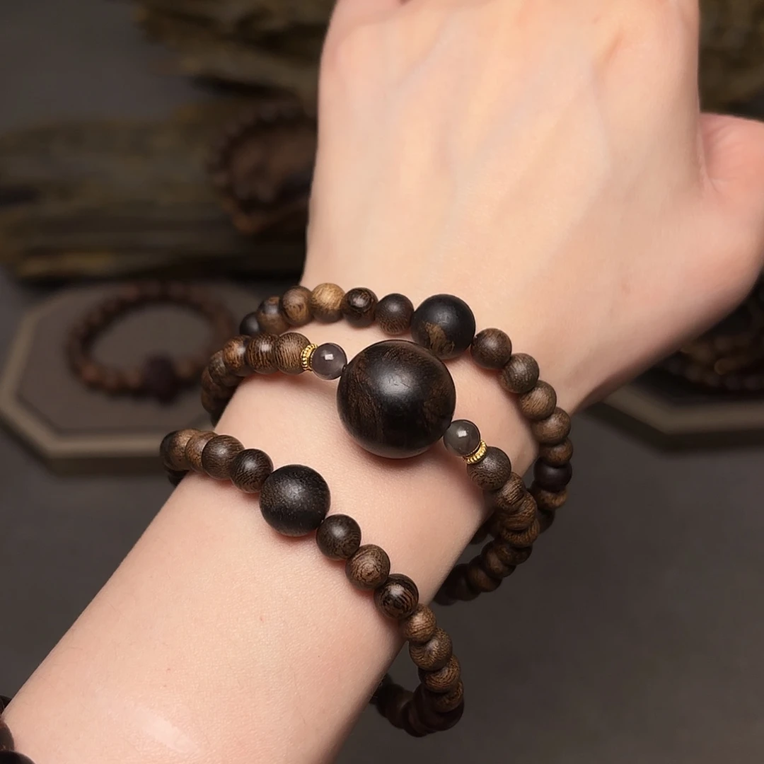 手串沉香越南芽庄白棋楠瘤疤+芽庄帝王紫棋0.6配饰