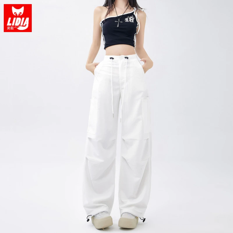 白色速干工装裤女爆款2025新款夏季薄款酷飒休闲宽松显瘦伞兵裤子