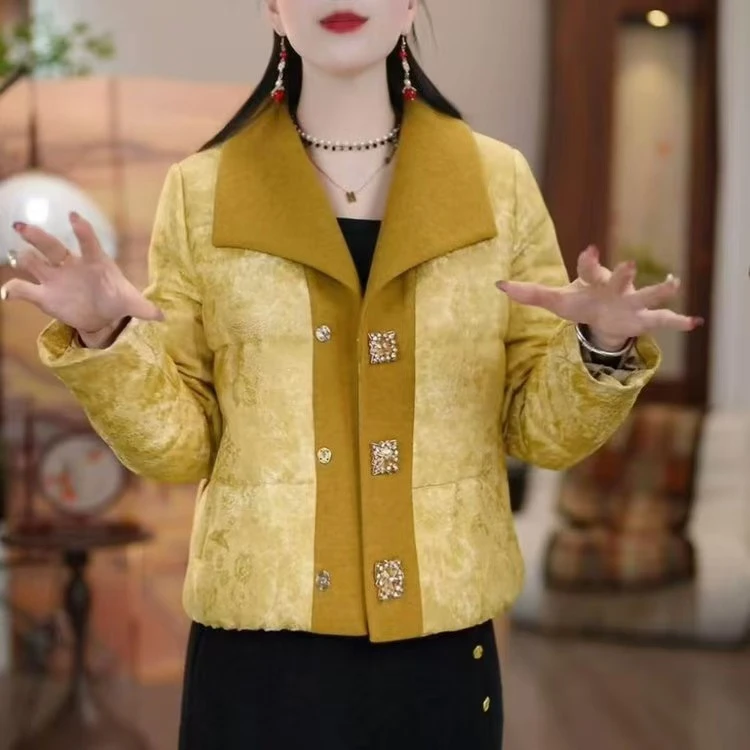 2025冬款新中式千禧红织锦国风加厚保暖黄色棉服女款2025新款爆款