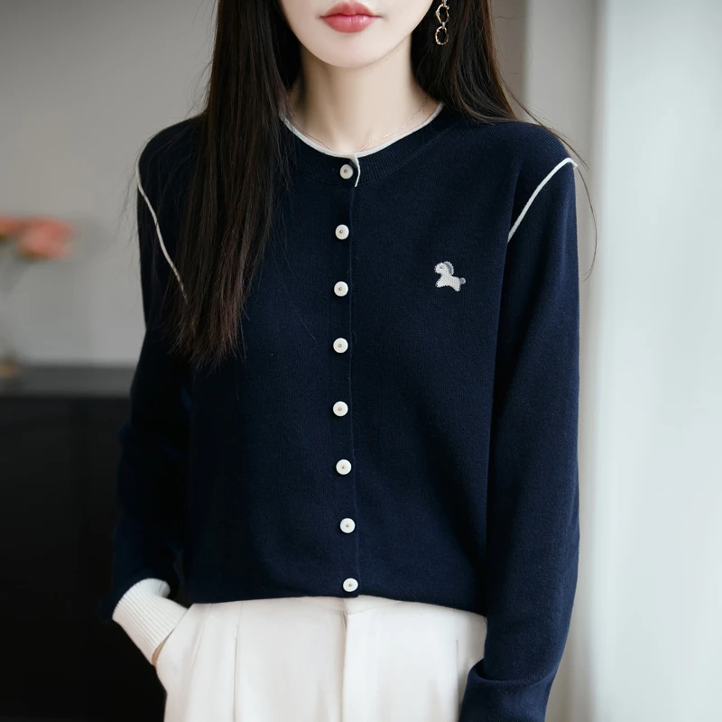 正品哥弟新款羊毛衫纯欲慵懒风女装2025洋气圆领假两件针织开衫潮