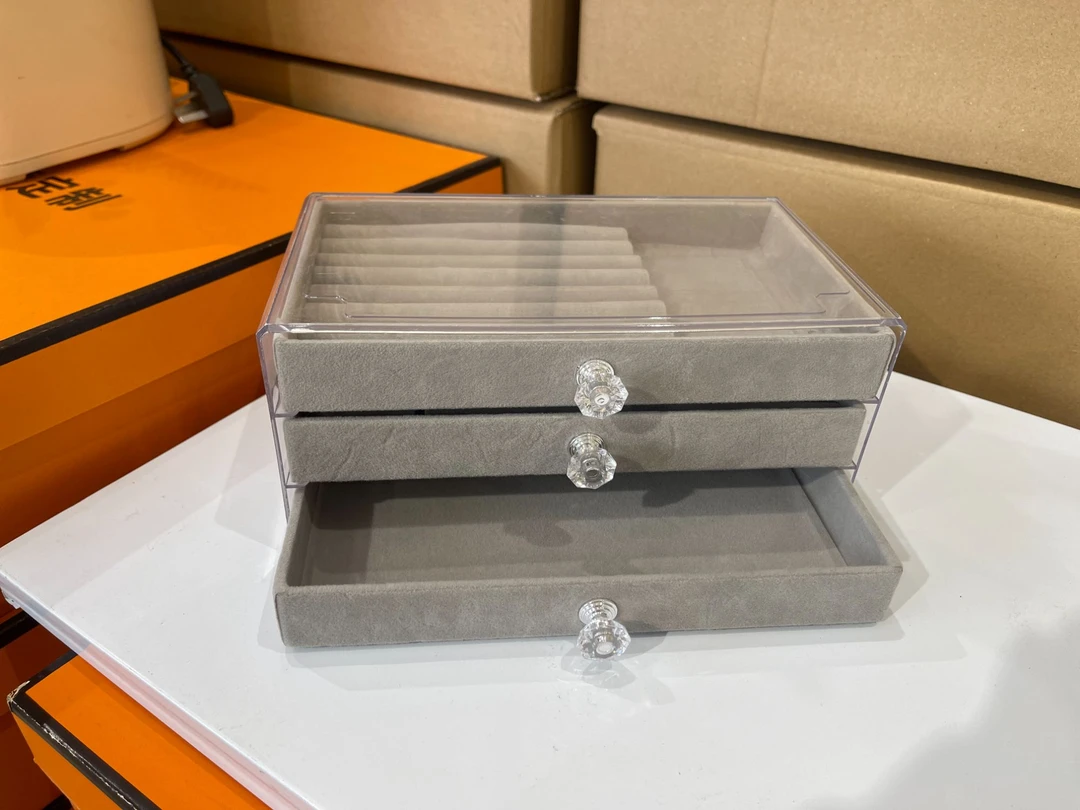 首饰收纳盒防氧化耳环耳钉项链绒布亚克力高档精致饰品盒子神器
