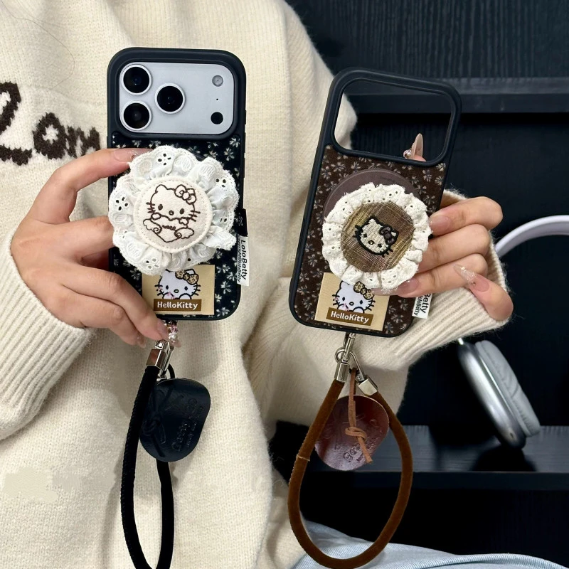 韩风蕾丝碎花kt支架适用iPhone17苹果15手机壳16promax新款14女13