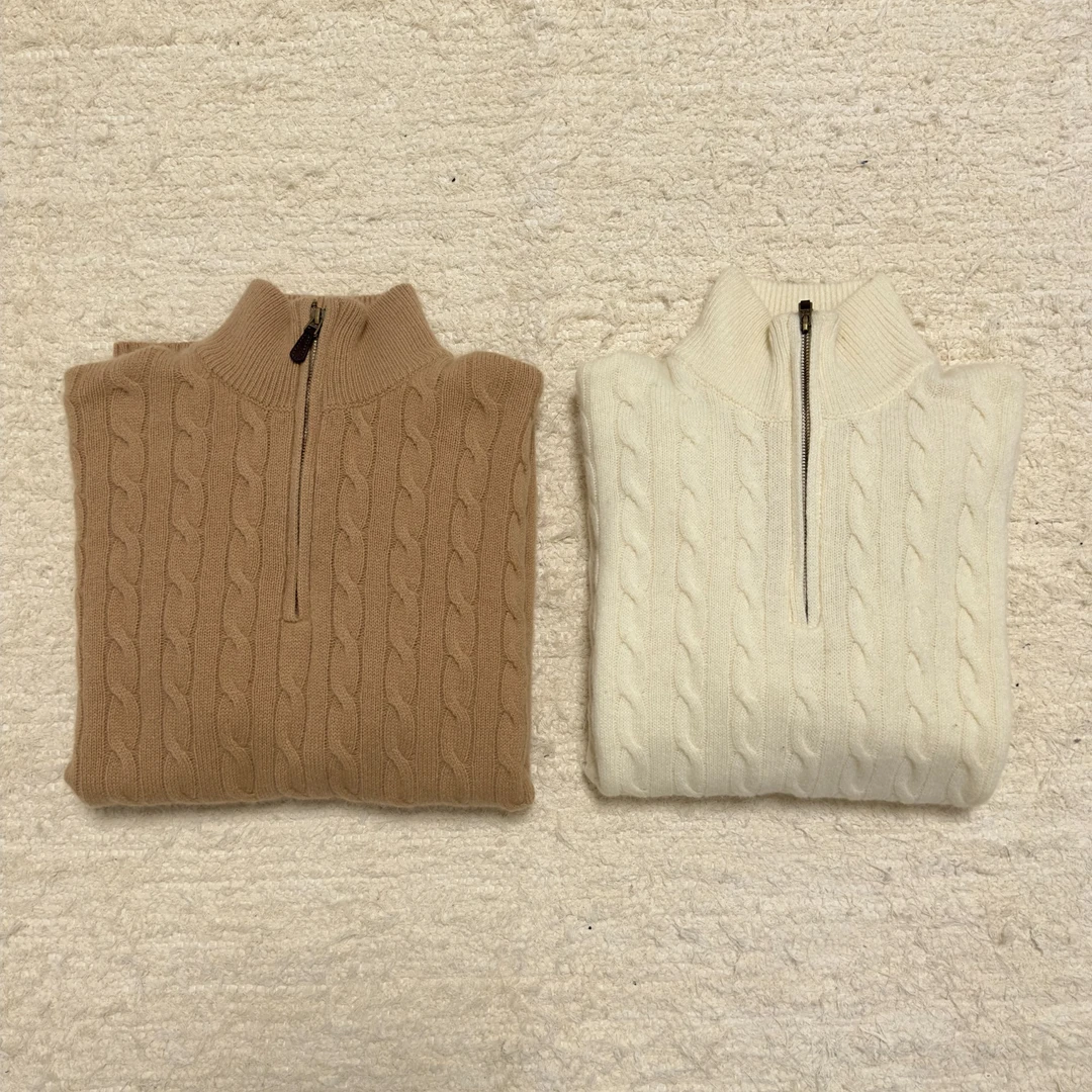 小马刺绣经典老钱风半拉链羊毛衫90%羊毛10%羊绒保暖春秋男女同款