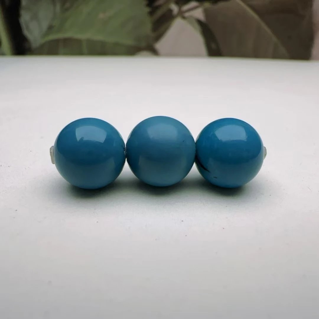 【莲心珠宝】雾霾蓝圆珠套装云盖寺原矿绿松石整体干净直径9.3mm