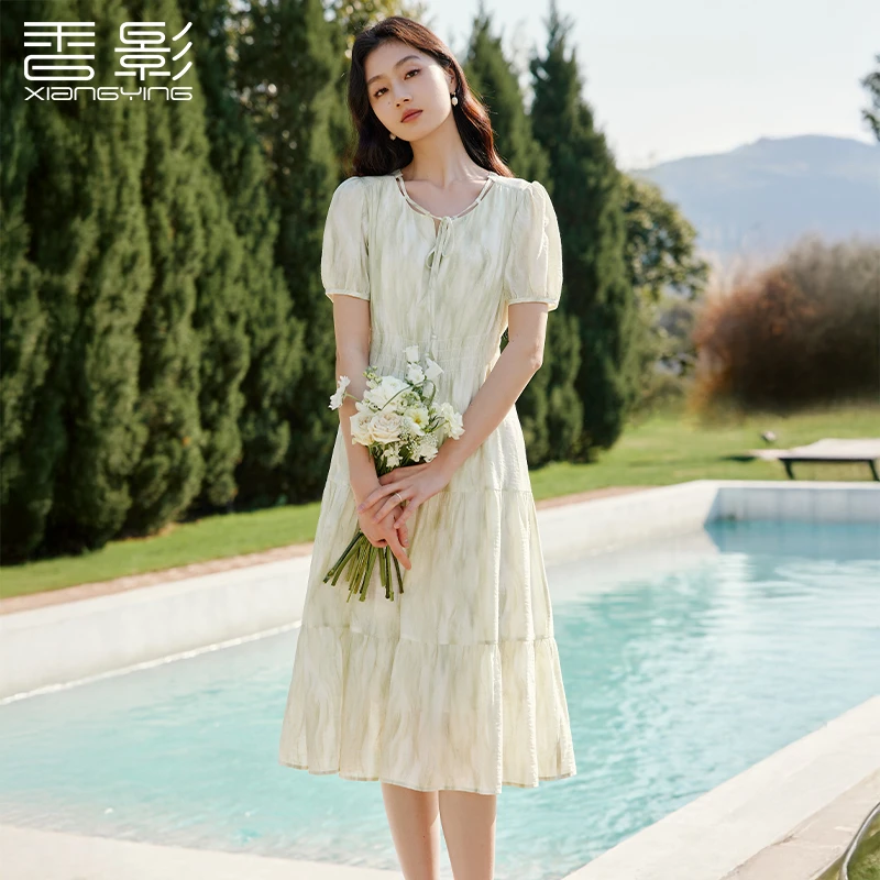 L85S491连衣裙 香影碎花连衣裙女夏季新款打揽泡泡袖海边度假沙滩