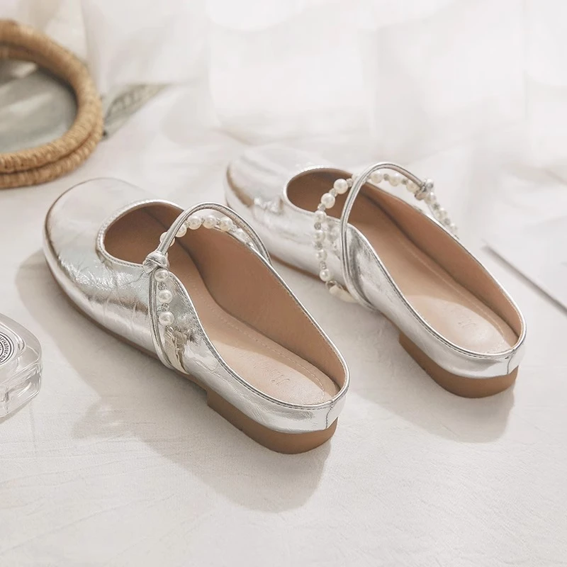 万达撤柜一脚蹬懒人配裙子的银色绝美包头半拖鞋女夏外穿2025新款