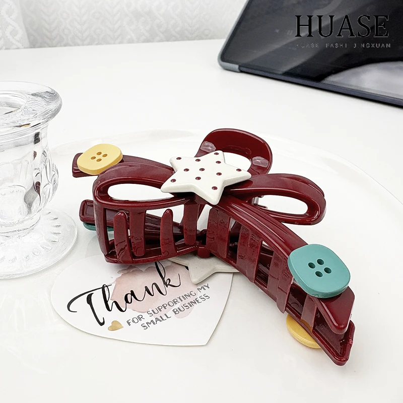 【HUASE】发夹后脑勺抓夹网红爆款2025新款超洋气红色蝴蝶结夹子潮