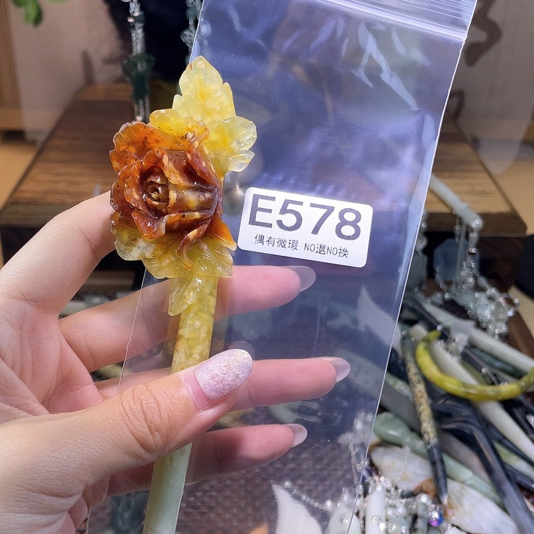 蛇纹石玉发饰合金小***头