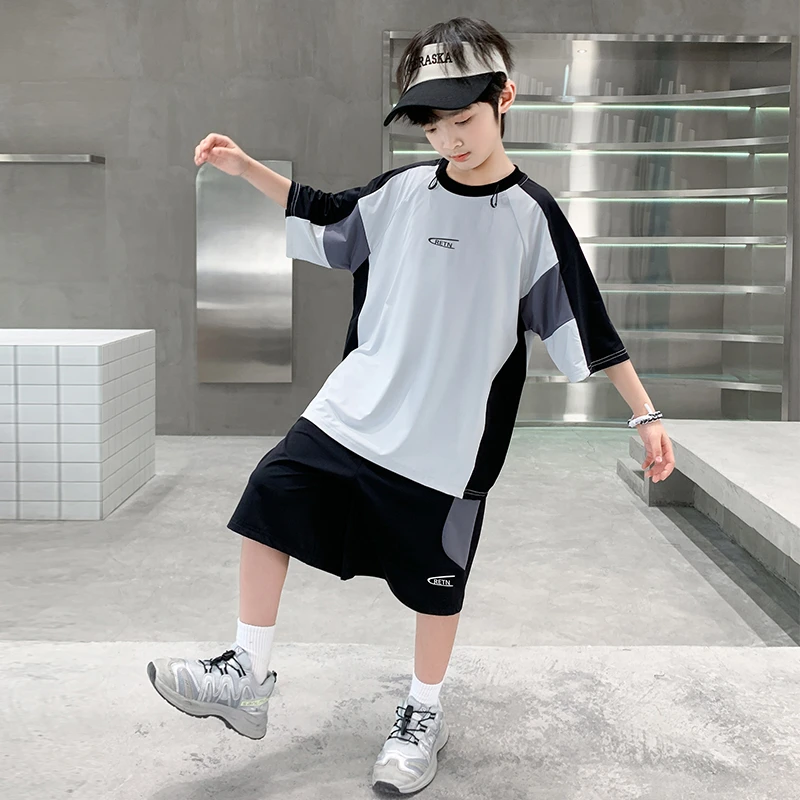 男童夏季冰丝套装2025新款男孩中大童凉感短袖速干儿童夏装篮球服