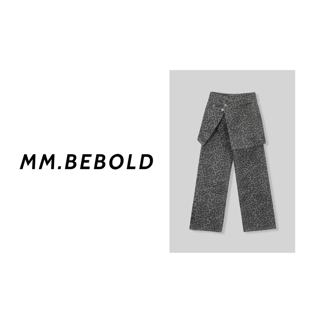 【妙姐精选】原野 棉 100 复古假两件高腰豹纹设计牛仔裤CY221362