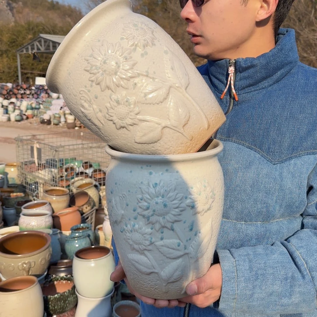 紫砂摆件口19高24（两个白色太阳花