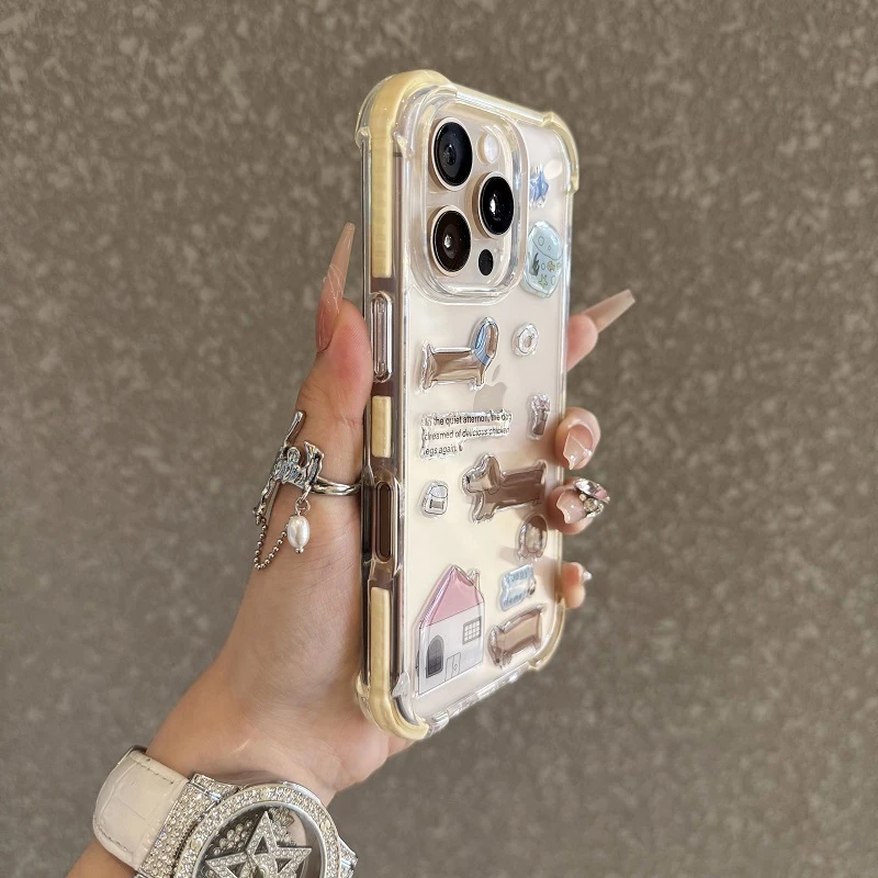 适用于苹果16pro手机壳亚克力iPhone15奶黄色diy立体滴胶14腊肠狗