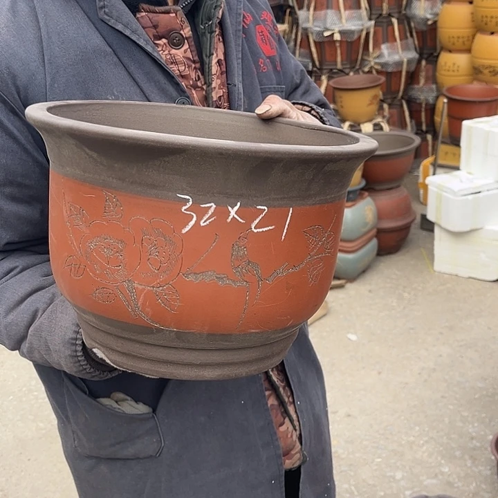 紫砂紫砂花盆和小