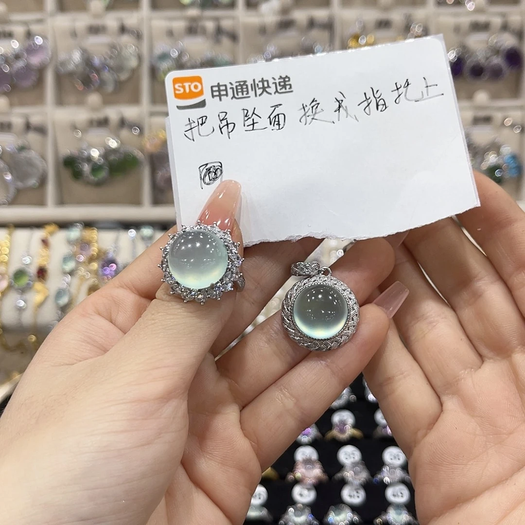 夏***冷蛇纹石玉银S925镶嵌戒指