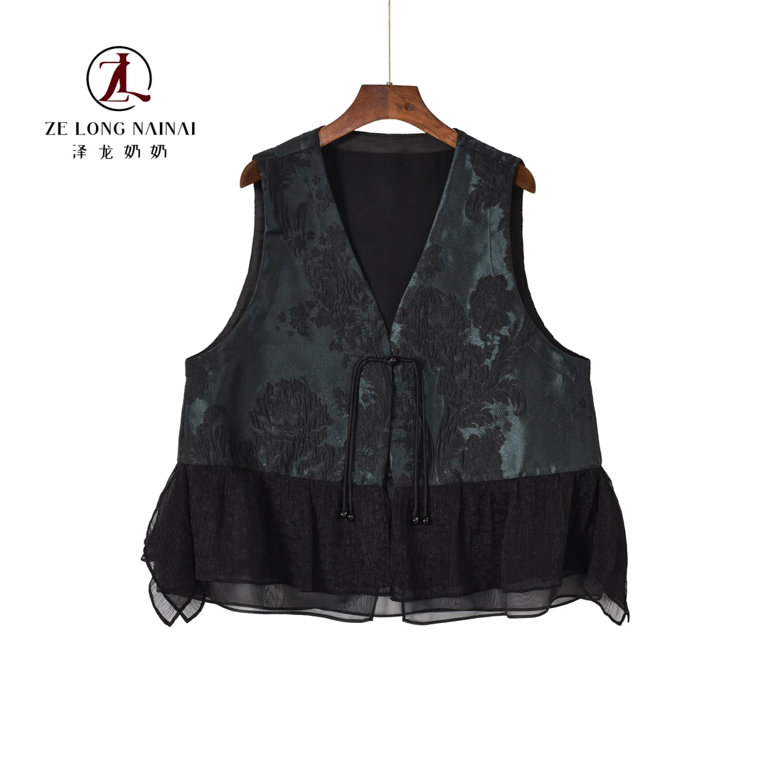 778时尚焕彩工字型提花秋季拼接马夹气质国风无袖马甲