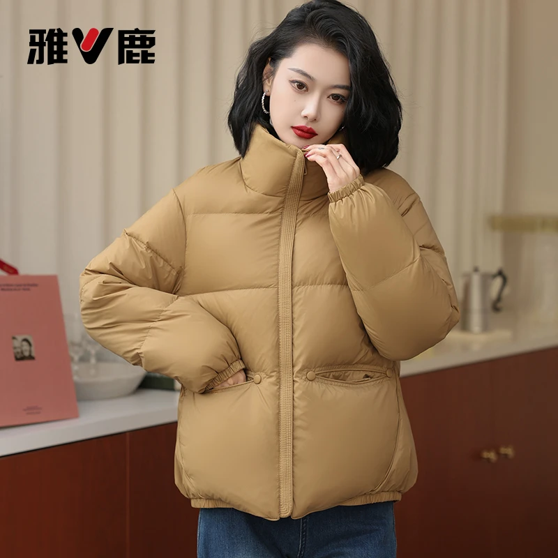 【中国好羽绒】雅鹿羽绒服女短款秋冬新款时尚立领加厚面包服外套潮