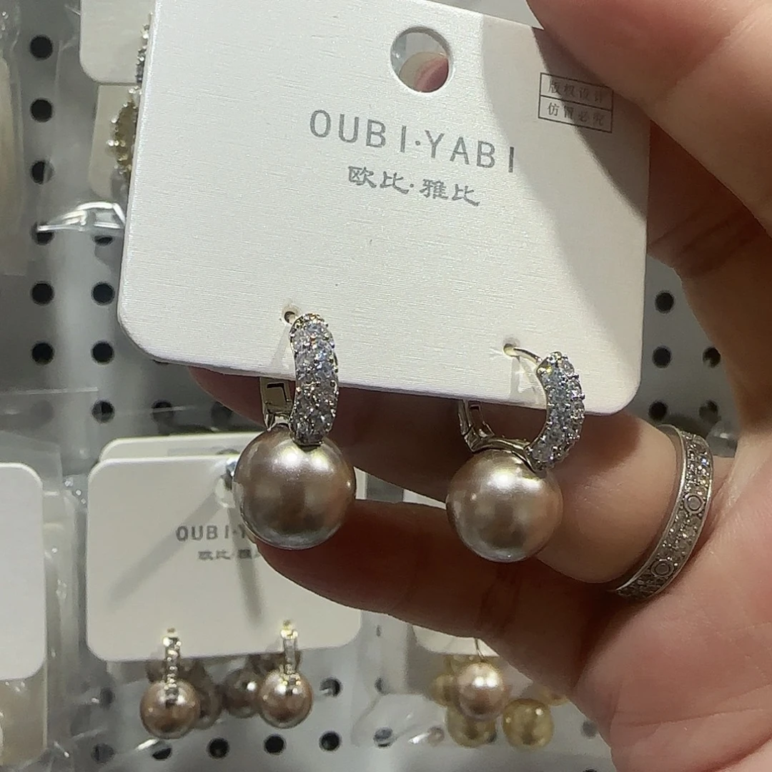 锆石纯铜合金珍珠耳扣