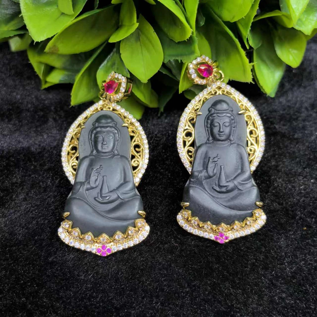 HT4517玄青和田玉观音吊坠-配麻花链/高货绳-多样性发货只发一件