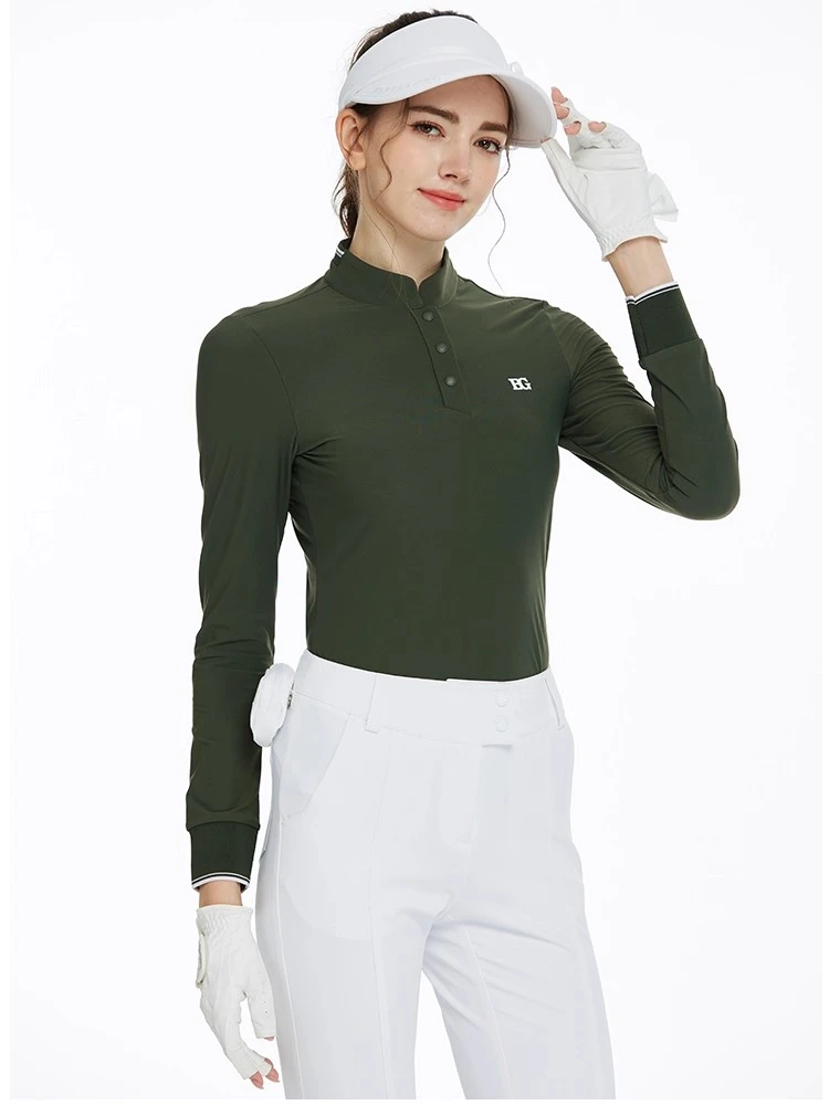 新款高尔夫衣服女上衣长袖T恤秋冬立领速干透气女士POLO衫球衣