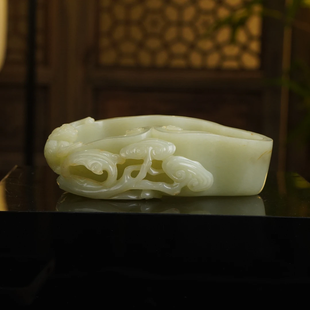 【清】白玉灵芝洗（高4.5cm宽13cm重431g）
