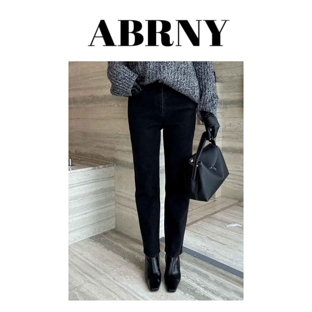许小黑【人气烟管】进口土耳其黑色水洗高腰烟管牛仔裤百搭时尚3221