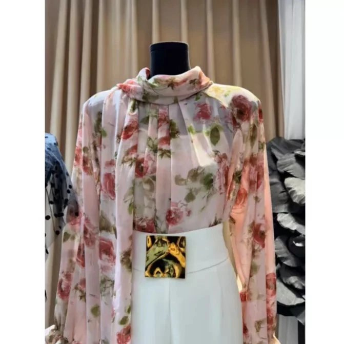 时尚气质百搭别致碎花衬衫长袖上衣D区（衣长72左右）987