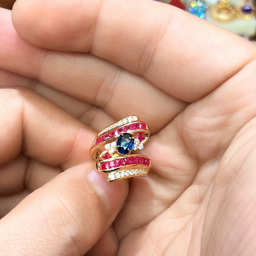 戒指蓝宝石银S925镶嵌