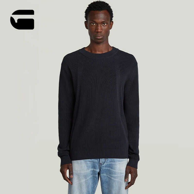 G-STAR RAW25年秋季新款Structure罗纹圆领针织套头衫男街头潮流