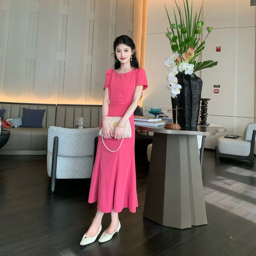 拉夏贝尔【草莓奶芙】25夏新法式玫粉色少女设计感连衣裙 00103 TCJ