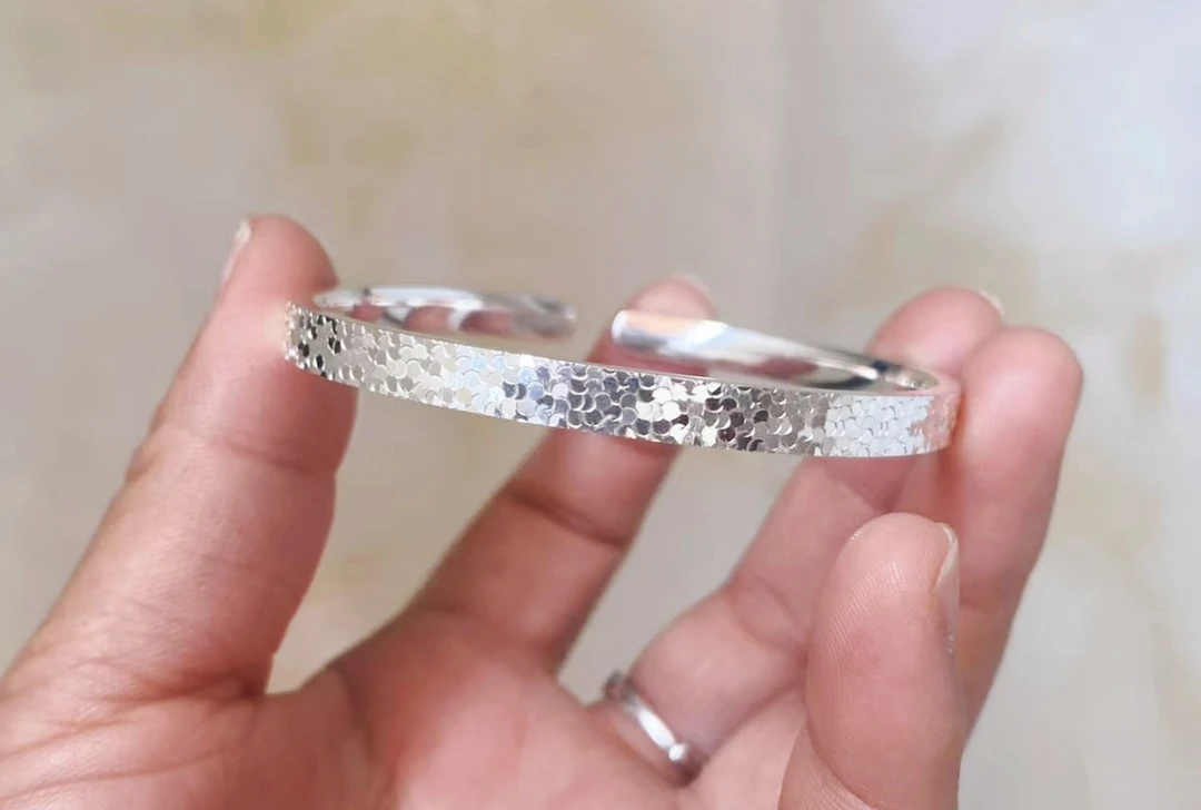 足银手镯 闪闪发光碎冰冰足银9999开口手镯2025年最新款