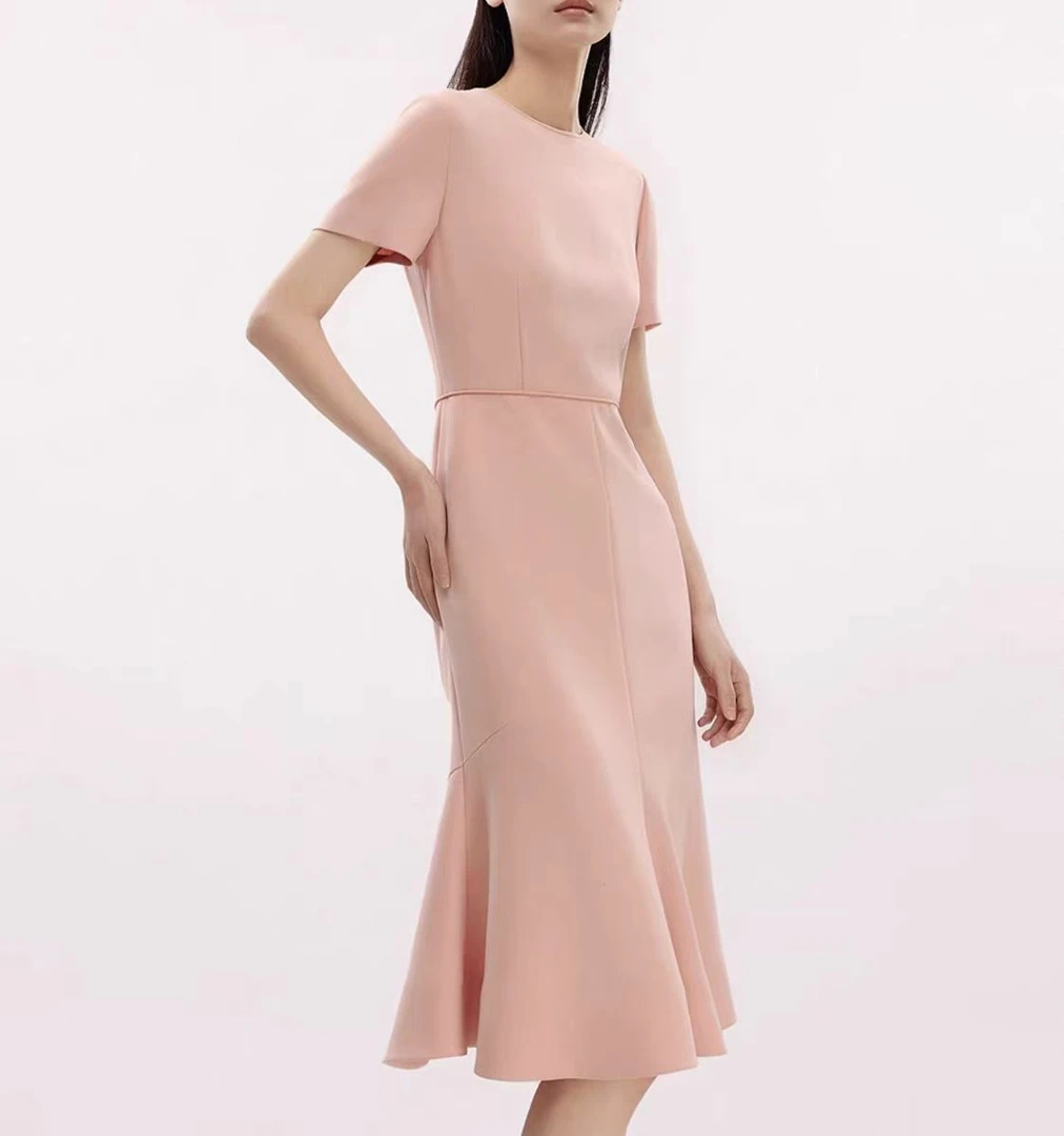 夏季新款优雅鱼尾收腰显瘦气质A字醋酸连衣裙轻奢女生韩系ins衣服