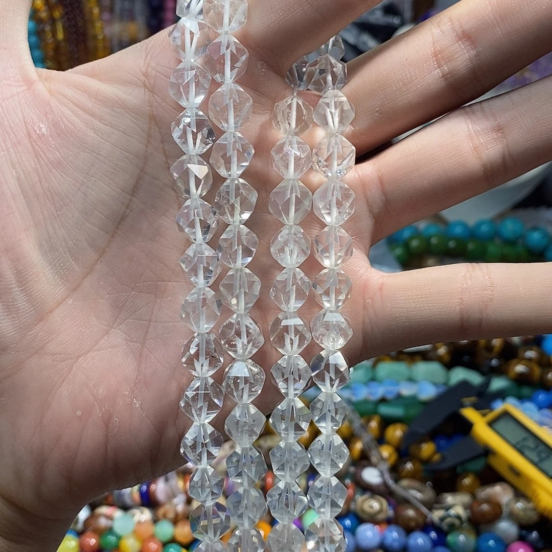石英质玉未镶嵌，高透天然白水晶万切菱形珠10mm，
