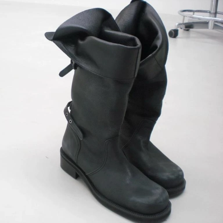 【CBMT官方】CBMT~韩版圆头翻领两穿堆堆靴中筒靴机车靴女粗跟覆