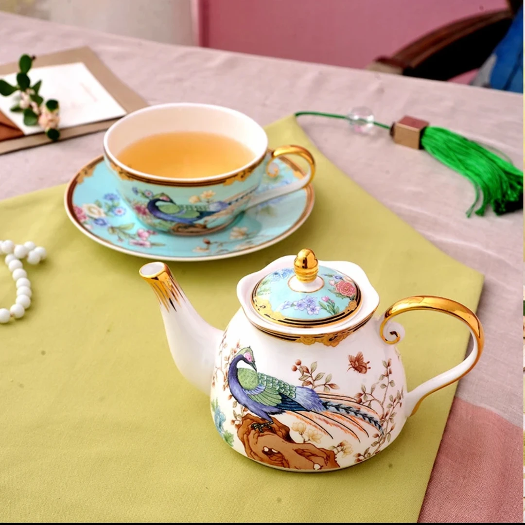 「百鸟祈福」国潮母壶水具套装骨瓷餐厅下午茶花茶壶子母壶