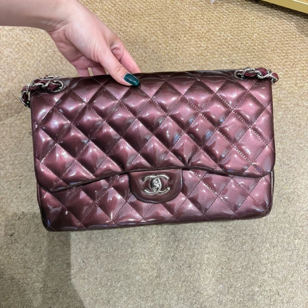95新 Chanel/香奈儿 尚品一阁/大号漆皮酒红色cf jumbo
