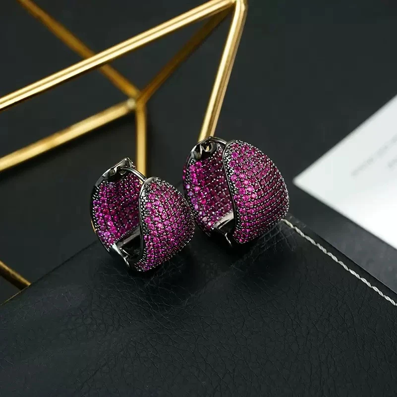 铜合金锆石耳饰 轻奢高级感紫锆石水滴耳扣重工满钻时尚百搭气质