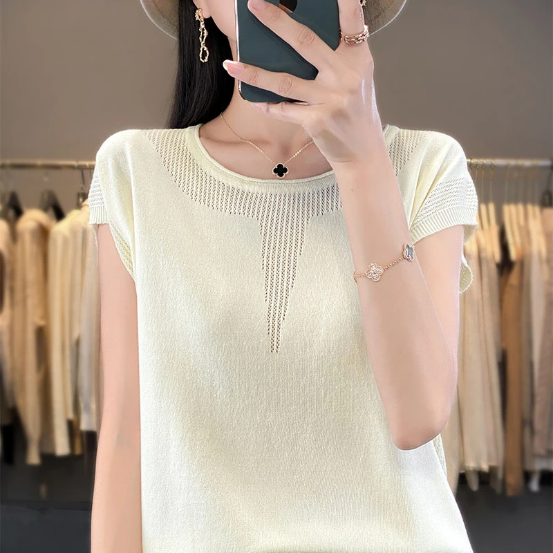 哥弟阿玛施正品新款洋气夏季纯色镂空T恤小众修身纯色短袖上衣女