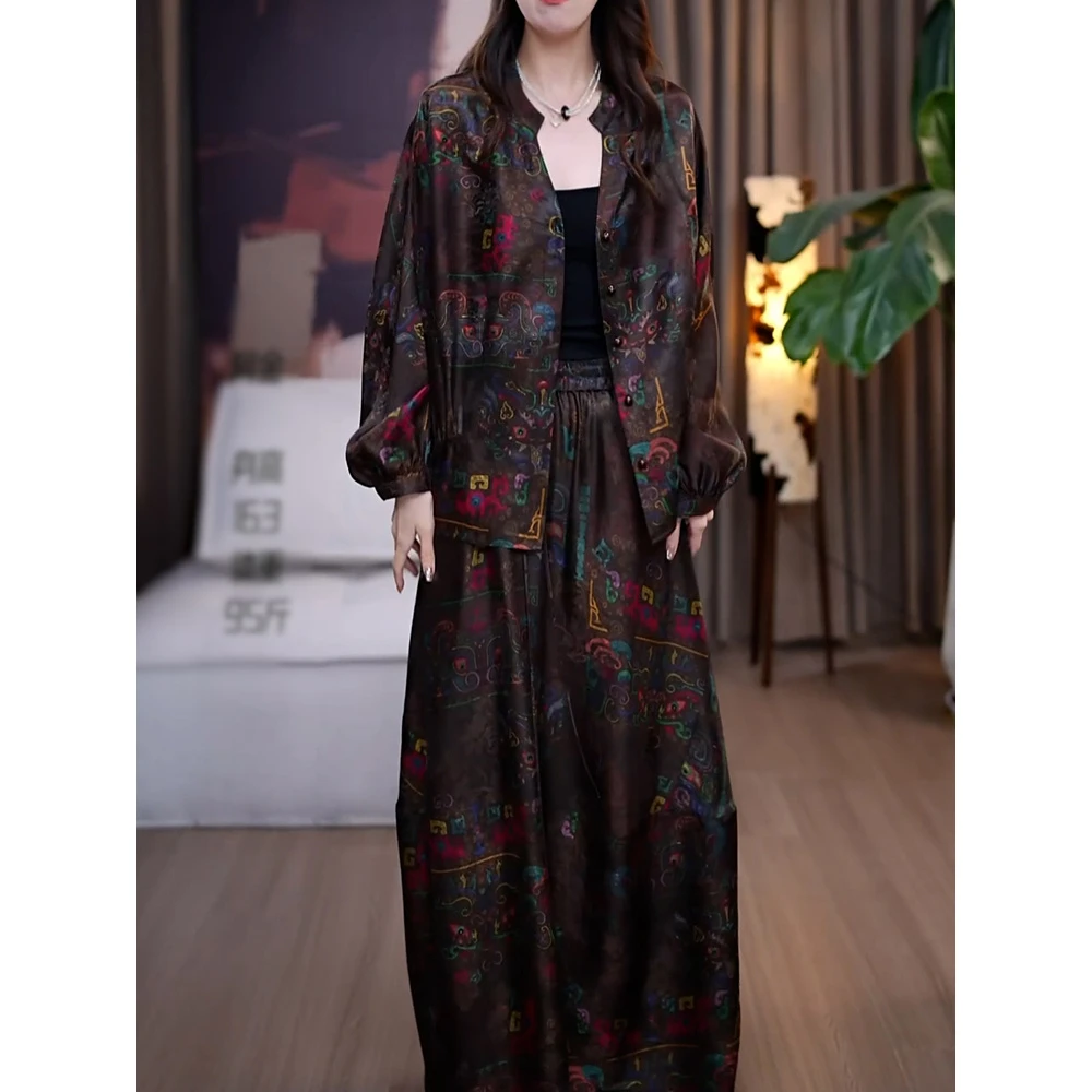 端庄优雅文艺风引起套装女2025秋季新款宽松遮肉百搭上衣+半身裙